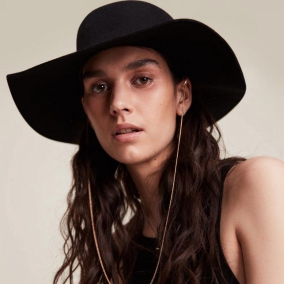 NWT ALLSAINTS Bolero Wide Brim Wool Hat with Adjustable Chain - Picture 3 of 7